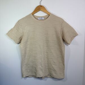 MIDA Unduci Men's Made in Italy Sand Jacquard Textured Wave Cotton T-Shirt Sz S